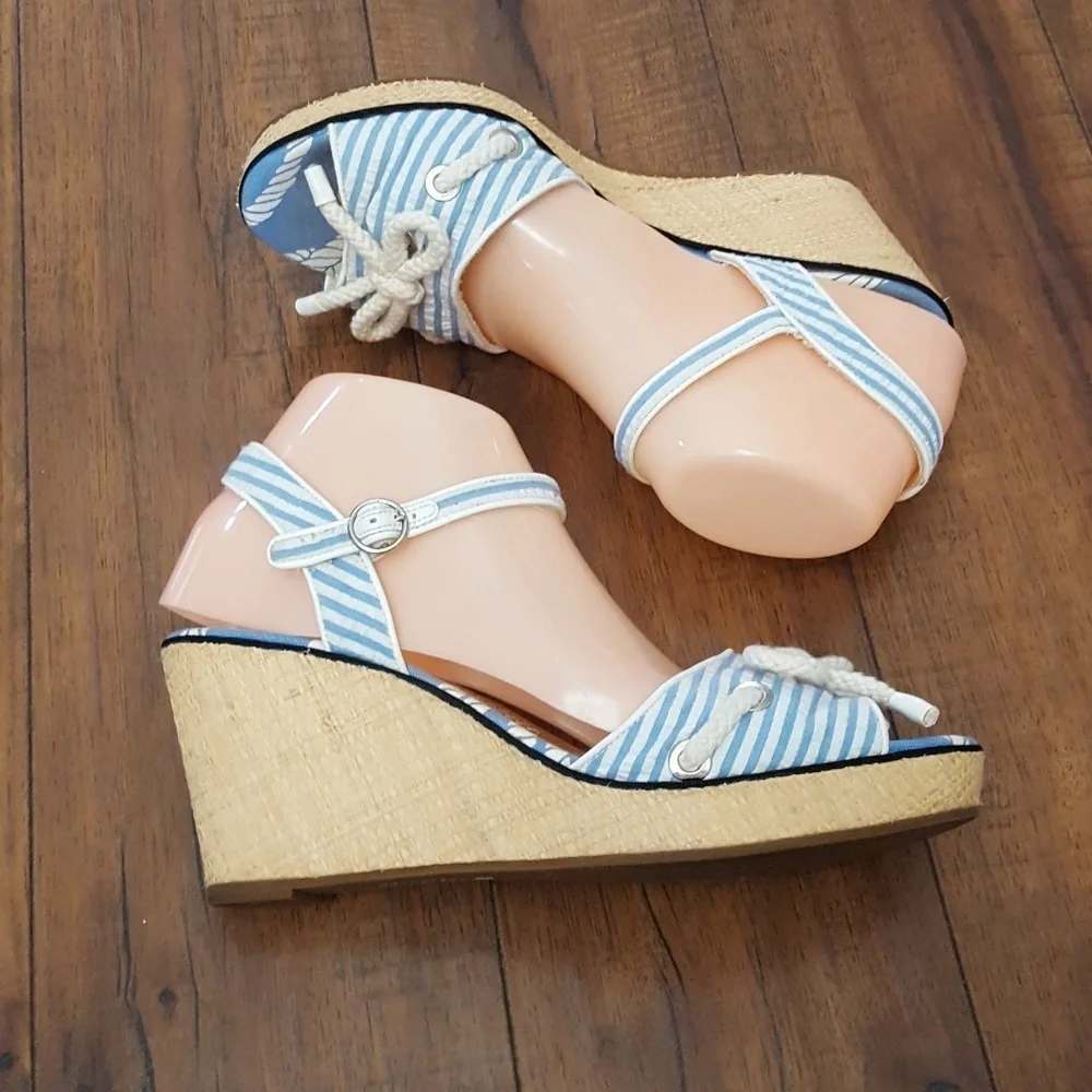 Sperry Vintage Top-Sider Paloma French‎ Blue Seersucker Wedges